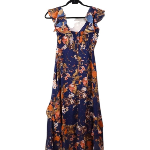 Lulus Maxi Dress Womens XS Navy Blue Stunning Favorite Floral Ruffled High-Low - Picture 4 of 4